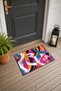 Pink and Blue Wavy-Brushstroke Patterned Doormat, 40x60 cm, with Non-Slip Sole, Decorative