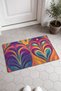Purple and Orange Ebru Droplet-Patterned Doormat, 40x60 cm, with Non-Slip Sole, Decorative - 2