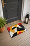 Mustard, Red, and Black Cut-Out Collage Pattern Doormat, 40x60 cm, with Non-Slip Sole, Decorative
