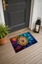 Orange and Blue Flower Spring-Floral Print Doormat, 40x60 cm, with Non-Slip Sole, Decorative