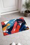 Red, Blue, and Bold Brushstroke-Patterned Doormat, 40x60 cm, with Non-Slip Sole, Decorative - 2