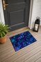 Navy Blue and Purple Ebru Swirl-Patterned Doormat, 40x60 cm, with Non-Slip Sole, Decorative