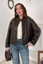 Brown Leather Jacket with Snap Collar