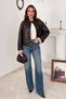 Brown Leather Jacket with Snap Collar - 3