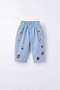 Girls' Cotton Light Blue Loose Fit Jeans with Embroidered Fruit Design