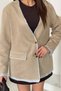 Beige Striped Lined Garnished Suede Jacket - 4