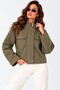 Snap Button Detail, Double-Sided Zippered Pockets, Soft-Textured, Zipper-Front Women's Khaki Cropped Bomber Jacket - 2