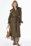 Khaki Suede Trench Coat with Collar Detail