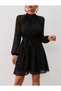 Women's Short Dress with a Short-Sleeved Boat Neck, Long Sleeves, a Belted Design, Pleats, and a Chiffon Lined Design - 2