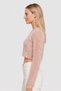 Women Crew Neck Long Sleeve Textured Crop Top, Pink - 3