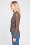 Women Pointed Collar Long Sleeve Snakeskin Shirt, Brown - 3