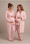 Women's Long-Sleeved Lace-Trimmed Powder-Colored New Season Nursing-Friendly Robe and Pajama Set for New Mothers and Expectant Mothers - 4