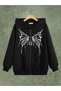 Cardigan - Black Printed Winter Oversized Hooded Zippered Pocketed Cardigan Unisex Clothing