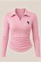 Long-Sleeve Polo Neck Blouse with Subtle Embroidery