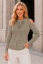 Women's Crew Neck Mesh-Knitted Braided Hair-Shoulder Detail with Taupe Color Knit Sweater - 7