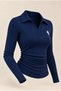 Long-Sleeve Polo Neck Blouse with Subtle Embroidery - 3