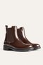 Women's Elasticated Dark Brown Patent Leather Short Heel Winter Boots with Non-Slip Sole Tr01Mk06B - 4