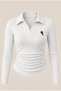 Long-Sleeve Polo Neck Blouse with Subtle Embroidery