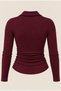 Long-Sleeve Polo Neck Blouse with Subtle Embroidery - 2