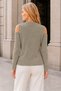 Women's Crew Neck Mesh-Knitted Braided Hair-Shoulder Detail with Taupe Color Knit Sweater - 3