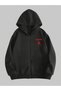 Cardigan - Black Printed Winter Oversized Hooded Zippered Pocketed Cardigan Unisex Clothing - 2