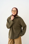 Women's Sweatshirt with Collar Snap Detail, 3-Ply, Khaki Green
