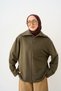 Women's Sweatshirt with Collar Snap Detail, 3-Ply, Khaki Green - 3