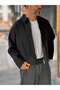 Oversized Lined Jacket with Black Zipper KNT- - 3