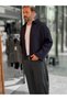 Navy Blue Oversized Jacket with Zipper and Lined Construction KNT- - 7