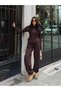 Women's Burgundy-Buttoned Brioche Knit Top and Bottom Set
