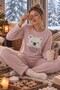 Cotton Soft Touch Patterned Interlock Powder-Colored Embroidered Women's Pajama Set