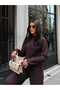Women's Burgundy-Buttoned Brioche Knit Top and Bottom Set - 3