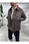 Coffee-Colored Leather Jacket with Zippered Pockets MRK-2341 - 2