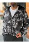 Black Patterned Hooded Raincoat KNT-4652 - 3