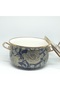 18 CM, 2 LITERS, NAVY BLUE, FLORAL-PATTERNED ENAMEL POT FOR MILK AND YOGURT, WITH STEEL HANDLES - 3