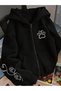 Printed Zipper Hooded Cardigan Unisex Oversize Black Hoodie Streetwear Men Women