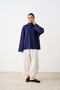 Women's Sweatshirt with Collar Snap Detail, 3-Ply, Navy Blue - 4