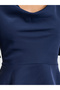 Navy Blue Cowl Neck Peplum Top with Short Sleeves - 4