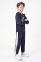 Boys' Round-Neck Sweatsuit Set with Striped Detail and Print - 3