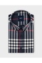 WINTER REGULAR FIT BUTTON-DOWN SHIRT COLLAR SINGLE-POCKET CHECKED NAVY BLUE SHIRT 4120L