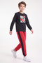 Boys' Round-Neck Sweatsuit Set with Striped Detail and Print - 3