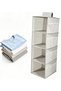 4-Tier Hanging Wardrobe Organizer with 12 Side Mesh Pockets, Grey Foldable Vertical Storage Shelf, S