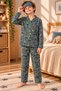 Boys' Button-Front, Patterned, Long-Sleeved Pajama Set and Eye Mask - 4