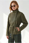 Women's Khaki Mock Neck Suede Jacket with Belt Detail and Lined Construction CKT-19000546 - 5