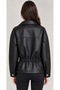 Women's Black-Lined Faux Leather Jacket with Elastic Waistband, Zipper, and Shirt Collar - 2