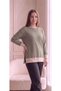 Women's Plus Size Green and Beige Striped Long-Sleeved Basic Cotton Long Sweatshirt