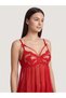 Red Sheer Lace Panel Slip with Thong - 3
