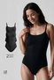Women's Cotton Two-Piece Bodysuit with Spaghetti Straps and Snap-Fastened Closures - Basic Tank Top - Black