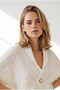 Women's Ecru Bolero Cardigan with Ruffed Collar and Gold Buttons HRK-19000537 - 3
