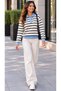 Striped Polo Collar Button Detailed Knitwear Sweater